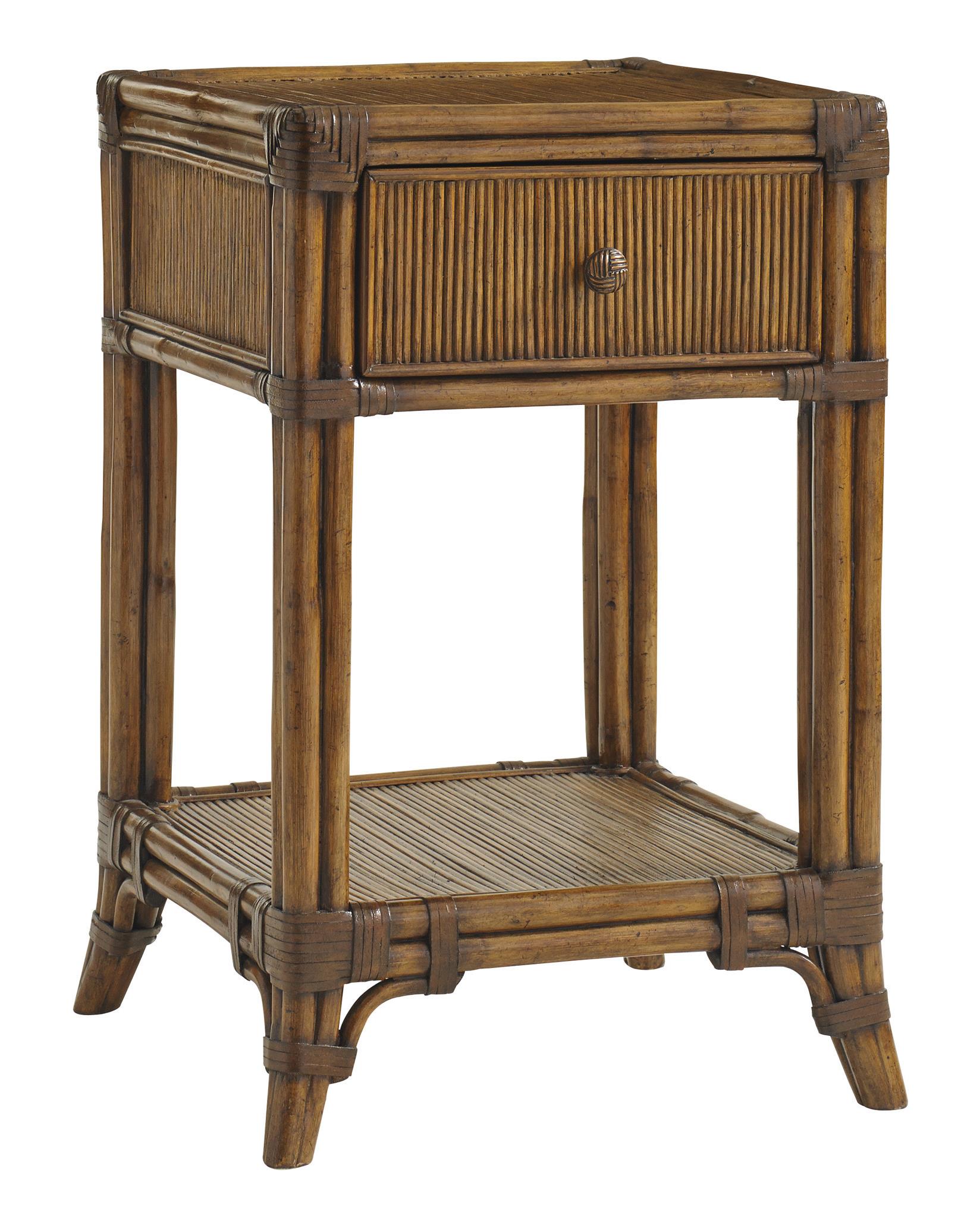Tommy Bahama Home Bali Hai Del Sol Bedside Table with Open Display Shelf and Pencil Rattan